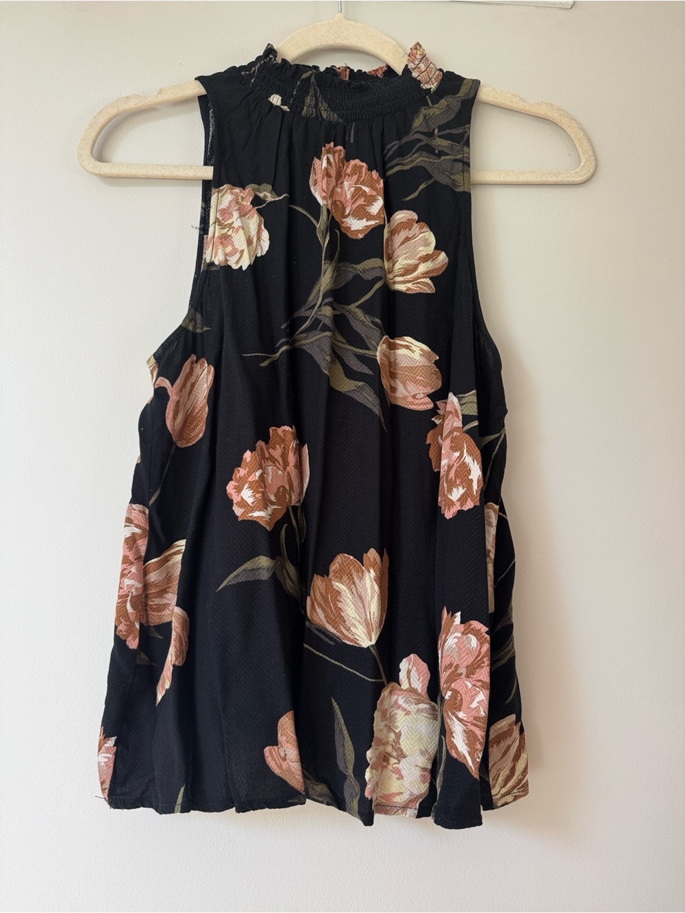a new day Black Floral Mock Neck Swing Tank with Blush/Tan Blooms